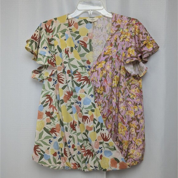 Entro Mixed Print Floral Surplice V-Neck Flutter Sleeve Blouse Size Large - Picture 1 of 5